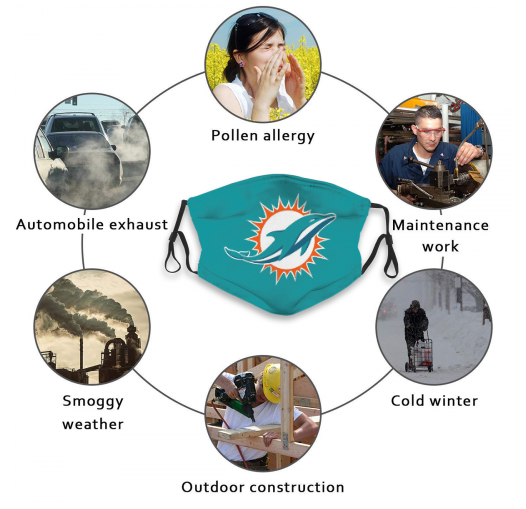 Print Football Personalized Miami Dolphins Adult Dust Mask With Filters PM 2.5