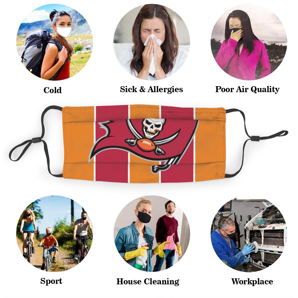 Custom Football Personalized TB.Buccaneer 01- Orange Dust Face Mask With Filters PM 2.5