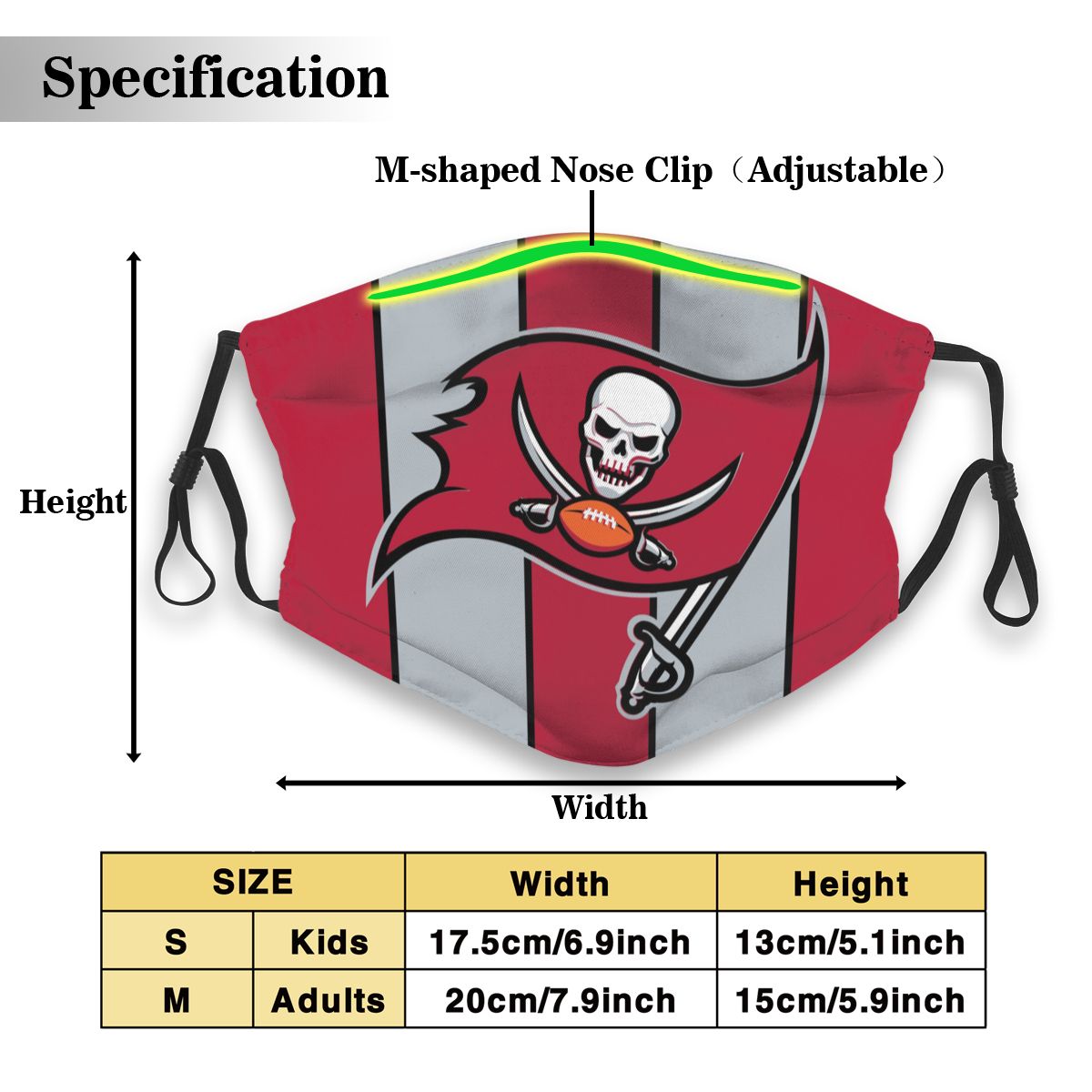 Custom Football Personalized TB.Buccaneer 01- Red Dust Face Mask With Filters PM 2.5