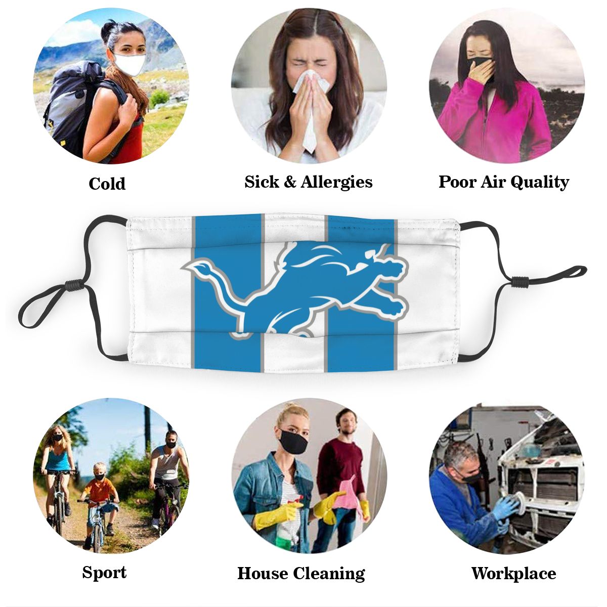 Custom Football Personalized D.Lion 01-White Dust Face Mask With Filters PM 2.5