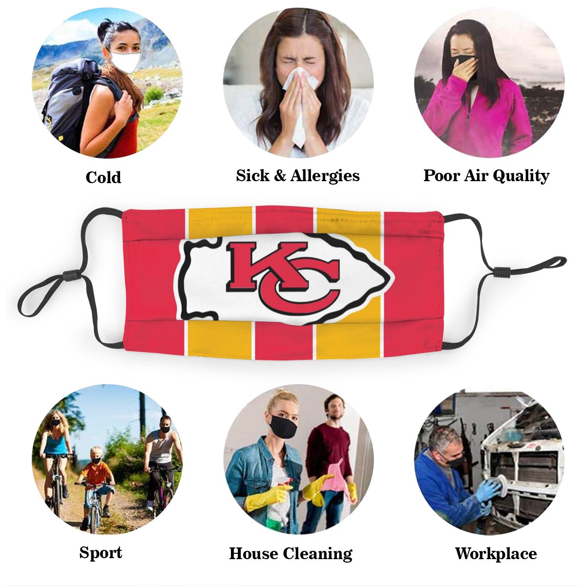 Custom Football Personalized KC.Chief 01-Red Dust Face Mask With Filters PM 2.5