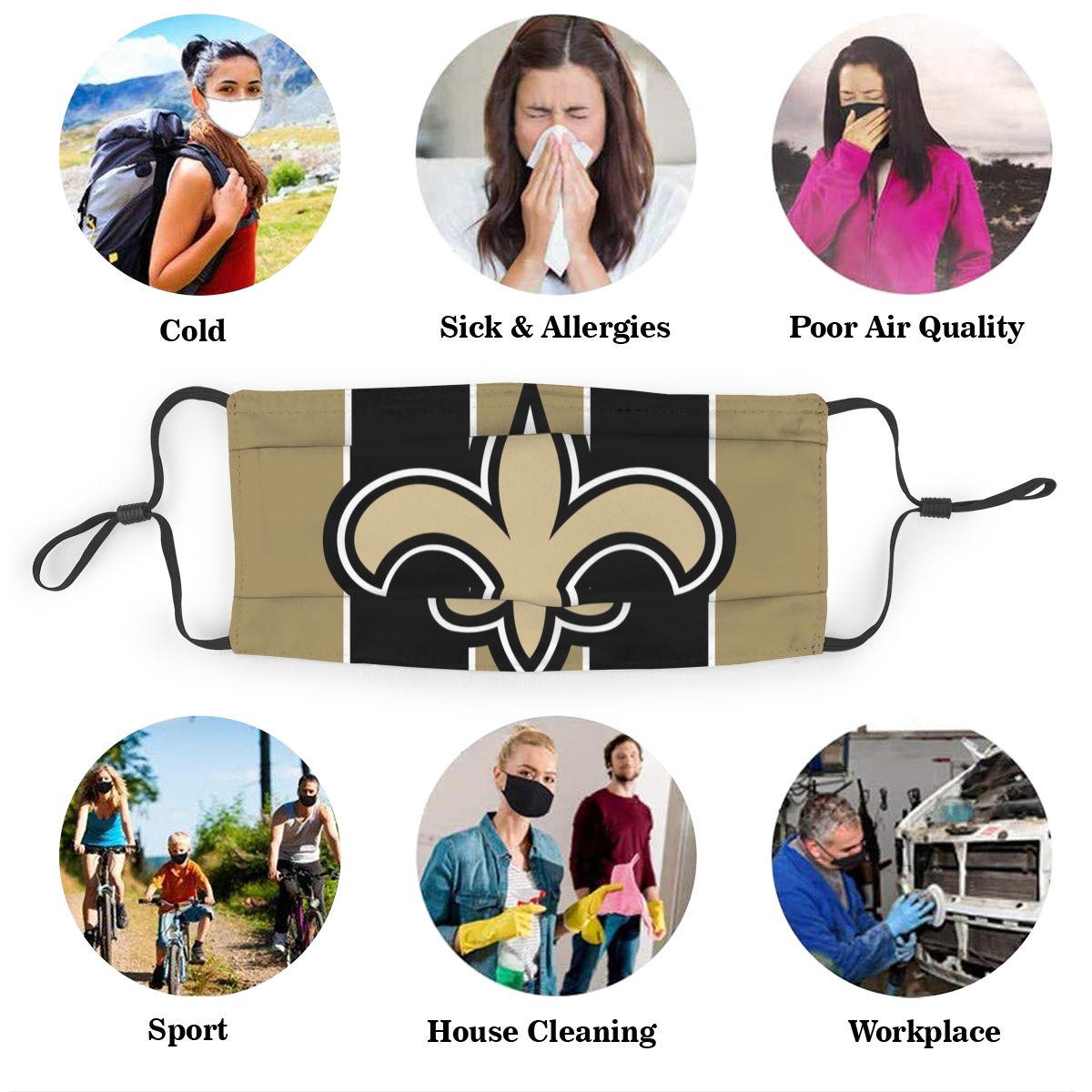 Custom Football Personalized NO.Saint 01- Gold Dust Face Mask With Filters PM 2.5