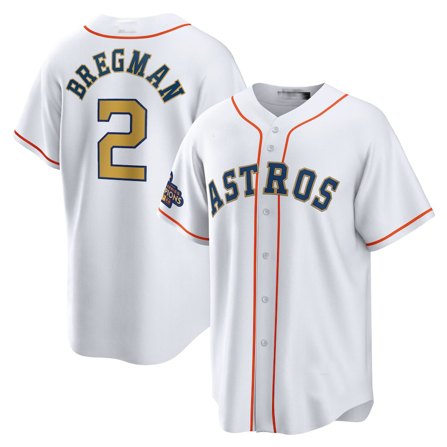 #2 Alex Bregman Houston Astros 2023 gold collection replica player Jersey ¡§C White Stitches Baseball Jerseys