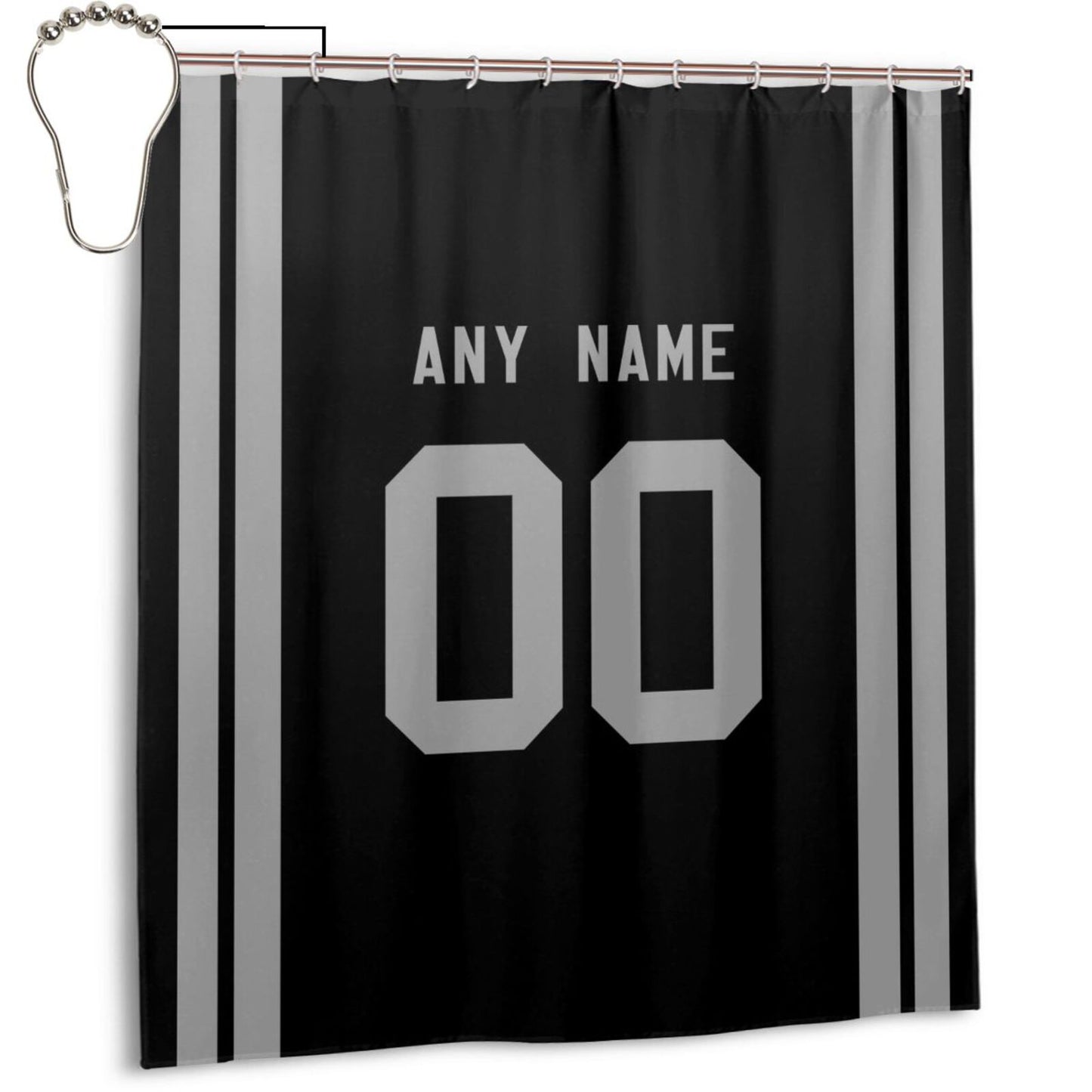 Custom Football Las Vegas Raiders style personalized shower curtain custom design name and number set of 12 shower curtain hooks Rings