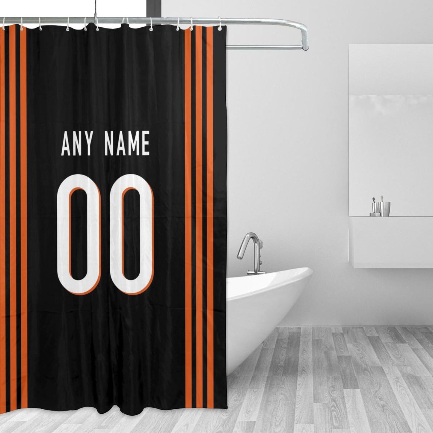 Custom Football Cincinnati Bengals style personalized shower curtain custom design name and number set of 12 shower curtain hooks Rings