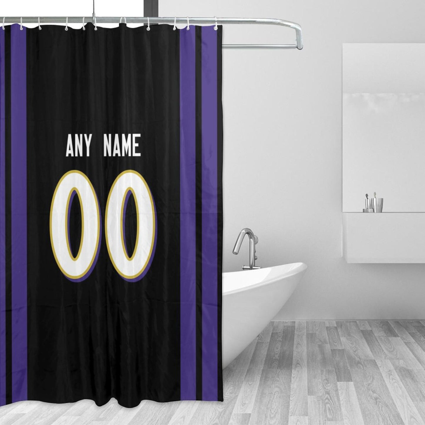 Custom Football Baltimore Ravens style personalized shower curtain custom design name and number set of 12 shower curtain hooks Rings