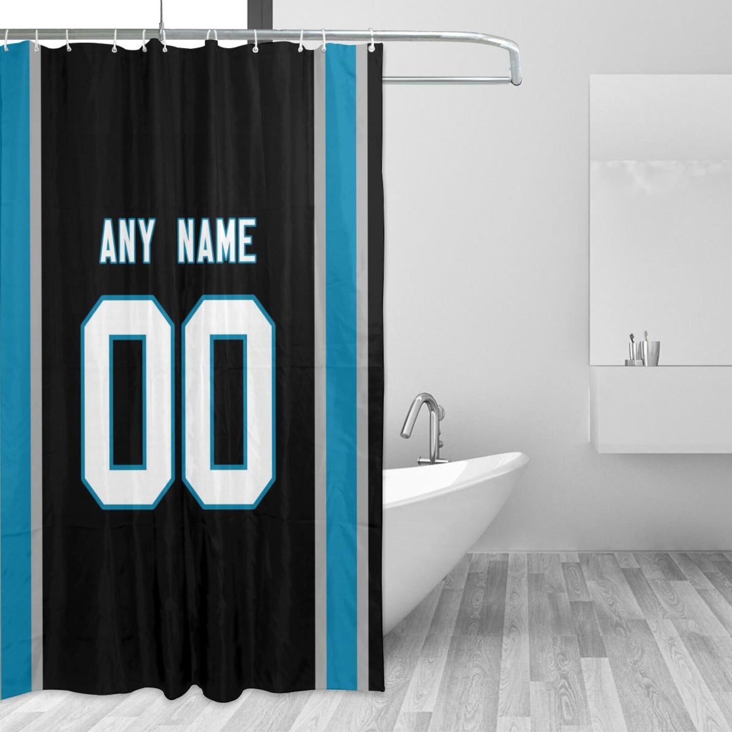 Custom Football Carolina Panthers style personalized shower curtain custom design name and number set of 12 shower curtain hooks Rings