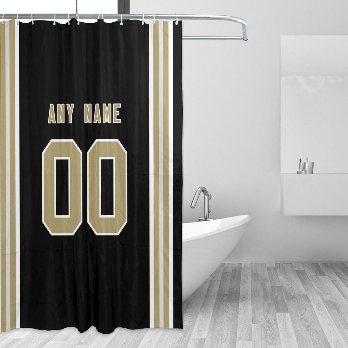 Custom Football New Orleans Saints style personalized shower curtain custom design name and number set of 12 shower curtain hooks Rings