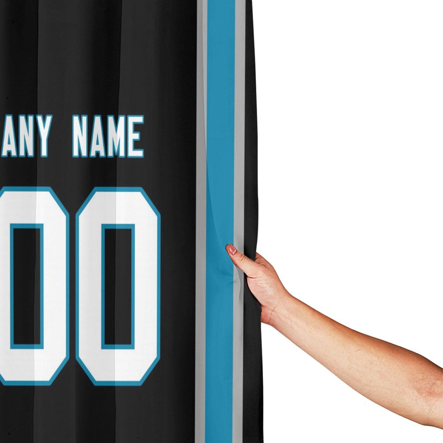Custom Football Carolina Panthers style personalized shower curtain custom design name and number set of 12 shower curtain hooks Rings