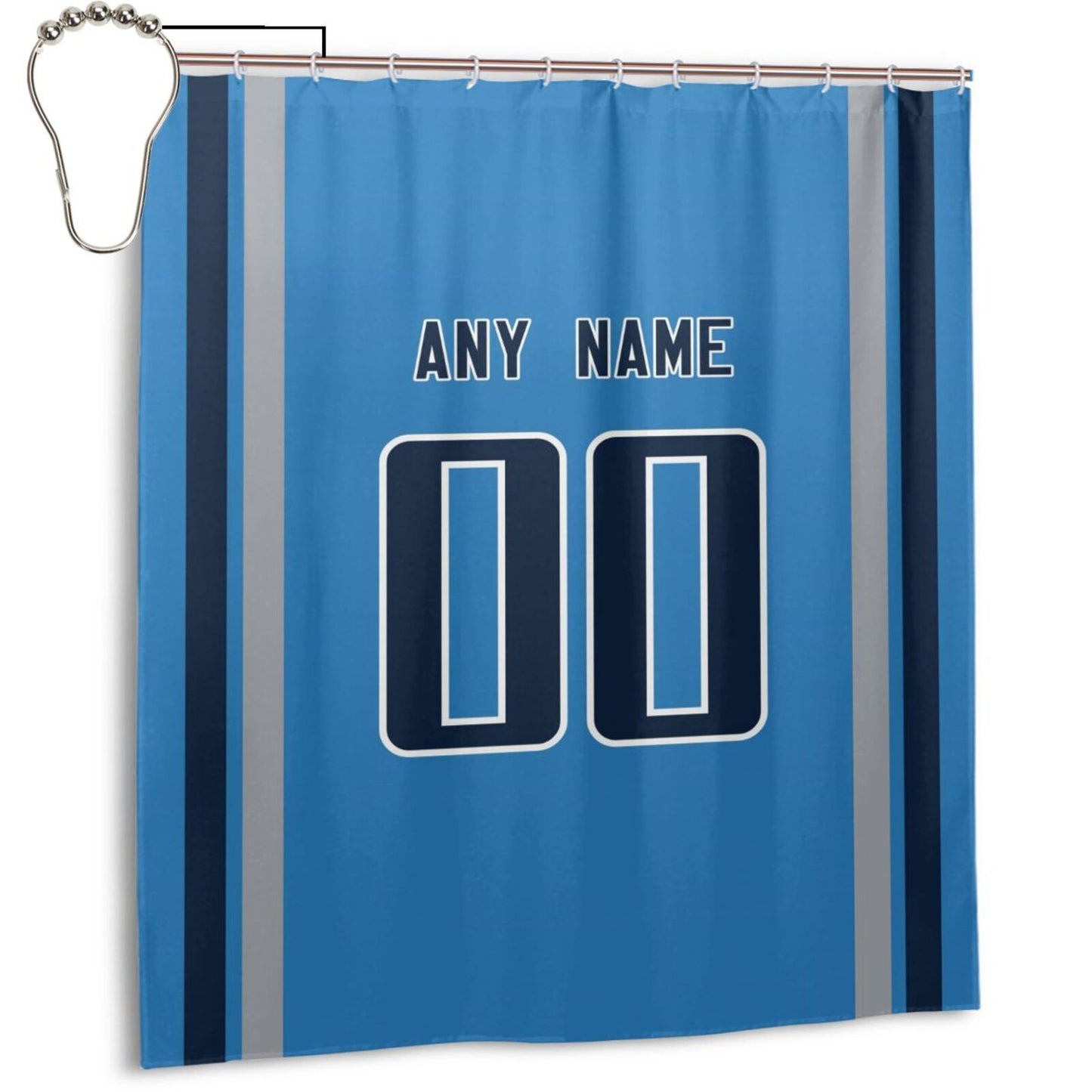 Custom Football Tennessee Titans style personalized shower curtain custom design name and number set of 12 shower curtain hooks Rings