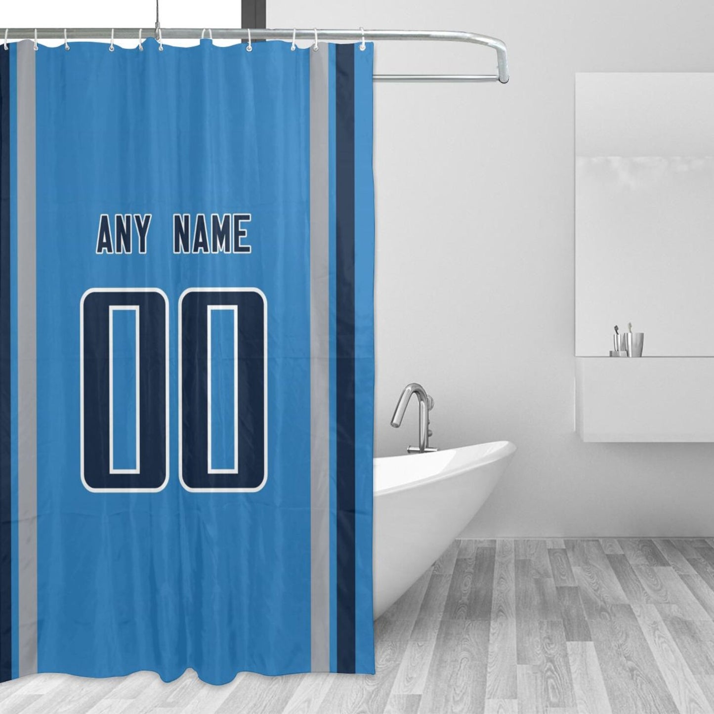 Custom Football Tennessee Titans style personalized shower curtain custom design name and number set of 12 shower curtain hooks Rings