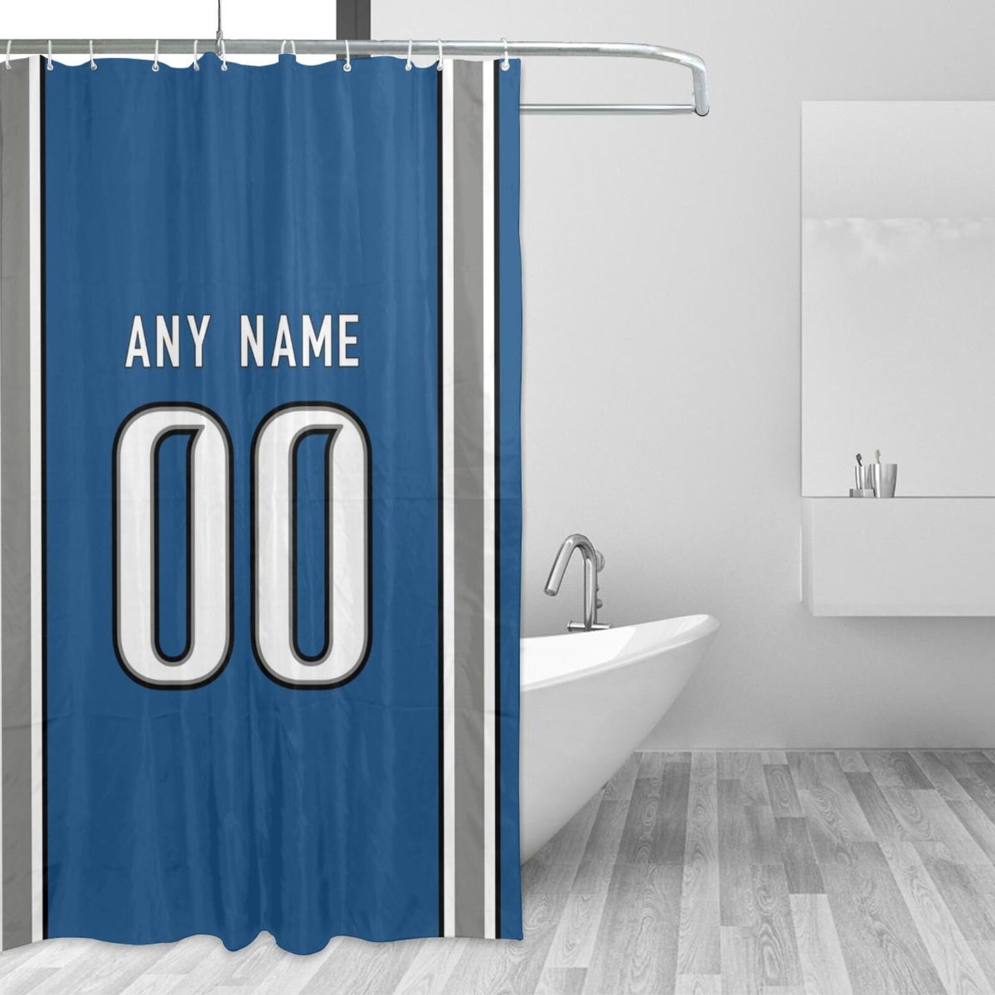 Custom Football Detroit Lions style personalized shower curtain custom design name and number set of 12 shower curtain hooks Rings