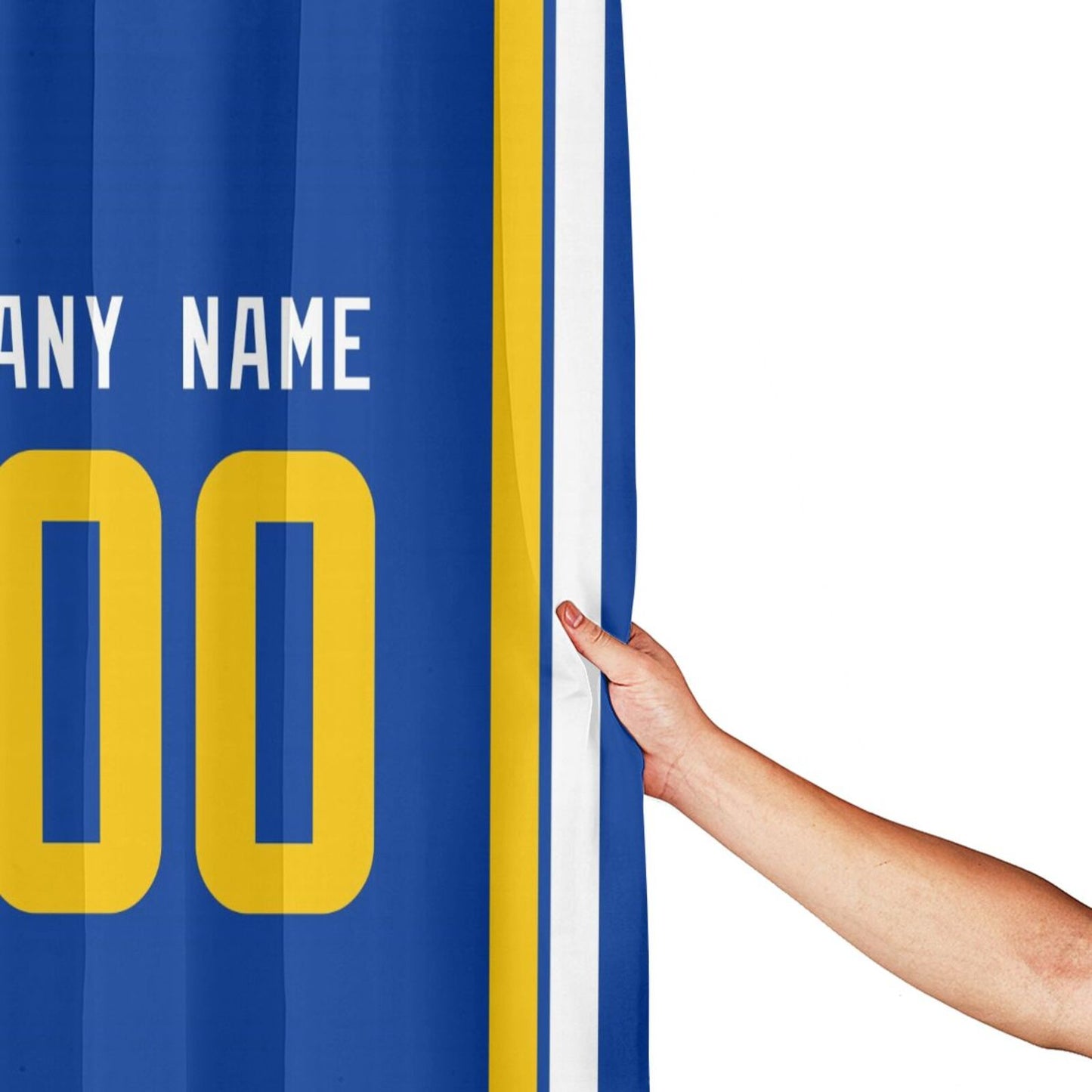 Custom Football Los Angeles Rams style personalized shower curtain custom design name and number set of 12 shower curtain hooks Rings