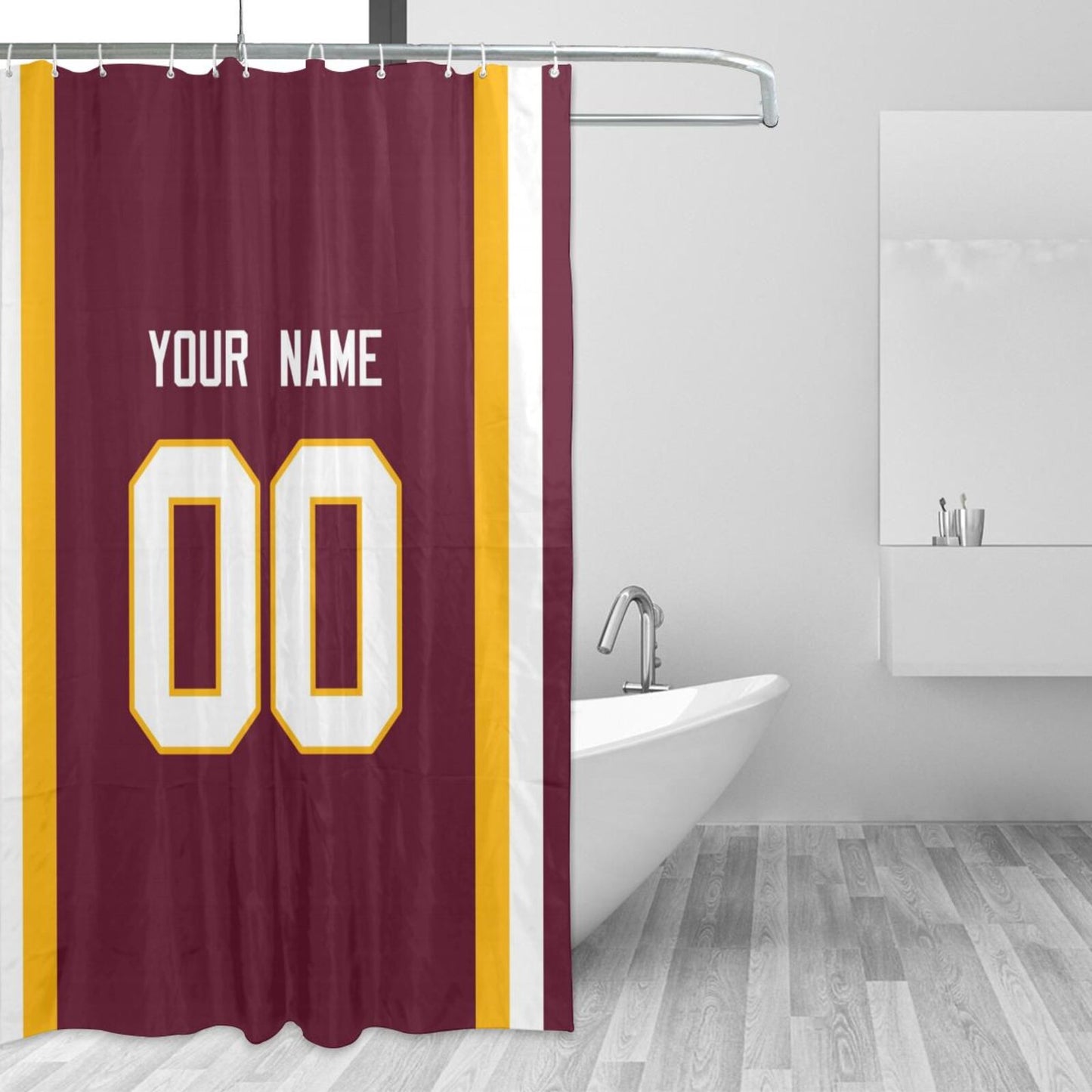 Custom Football Washington Commanders style personalized shower curtain custom design name and number set of 12 shower curtain hooks Rings