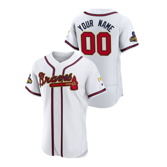 Custom Atlanta Braves White 2022 Gold Program Stitched Baseball Men Jersey