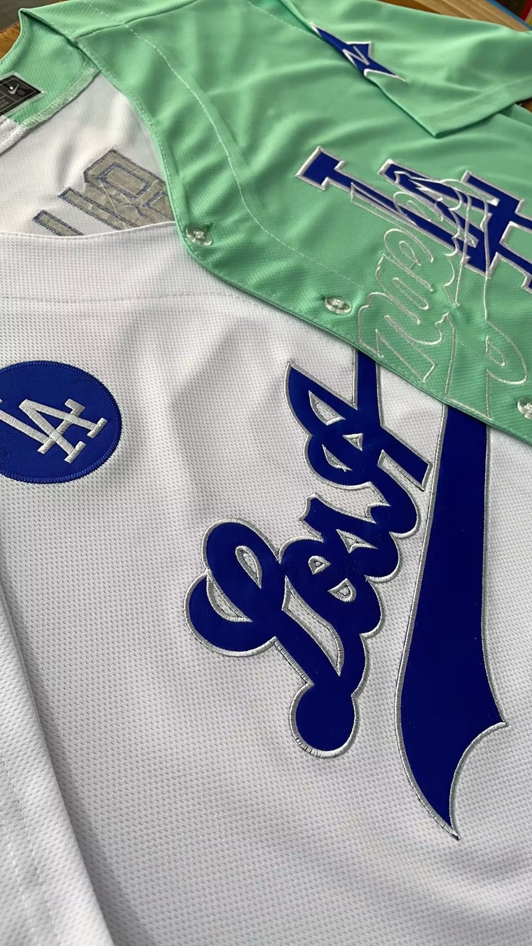 Custom Los Angeles Dodgers jersey 2022 All Star Celebrity Softball Game White Green Split Baseball Anniversary Gift
