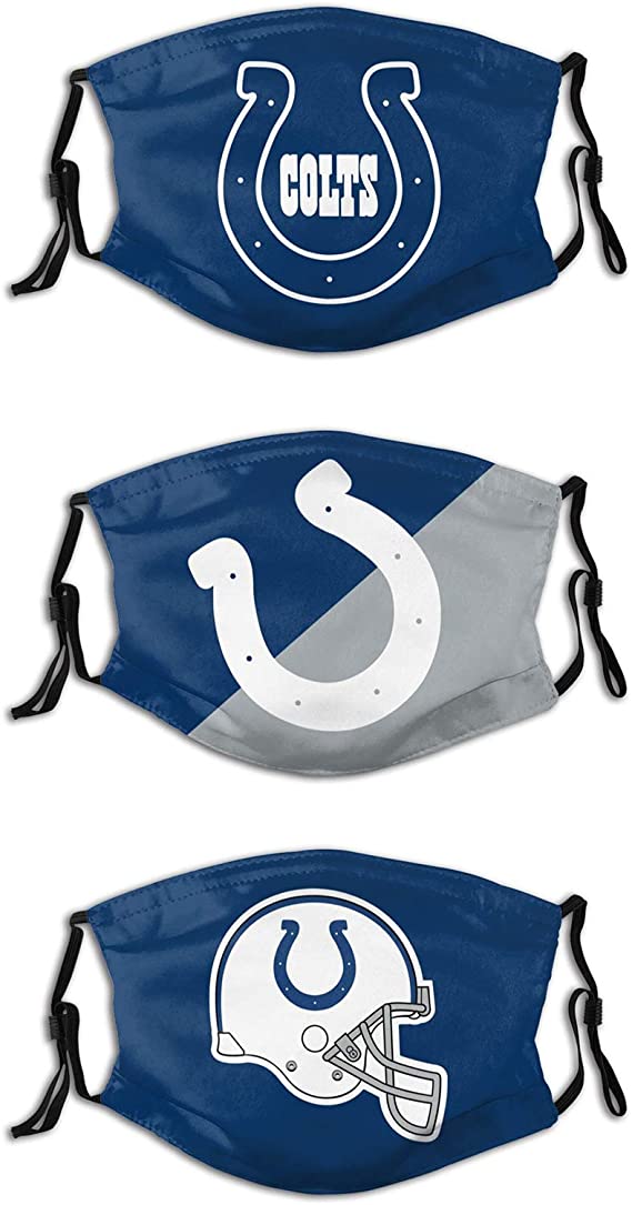 Football Face Mask Colts 3 Packs Washable Reusable Total With 6 Filters Breathable Sports Women Men Face Cover