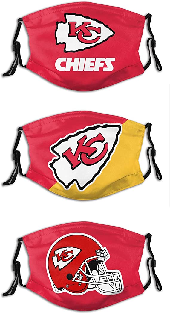 Football Face Mask Chiefs 3 Packs Washable Reusable Total With 6 Filters Breathable Sports Women Men Face Cover