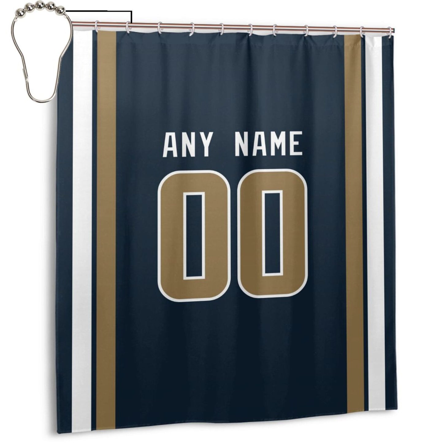 Custom Football Los Angeles Rams style personalized shower curtain custom design name and number set of 12 shower curtain hooks Rings