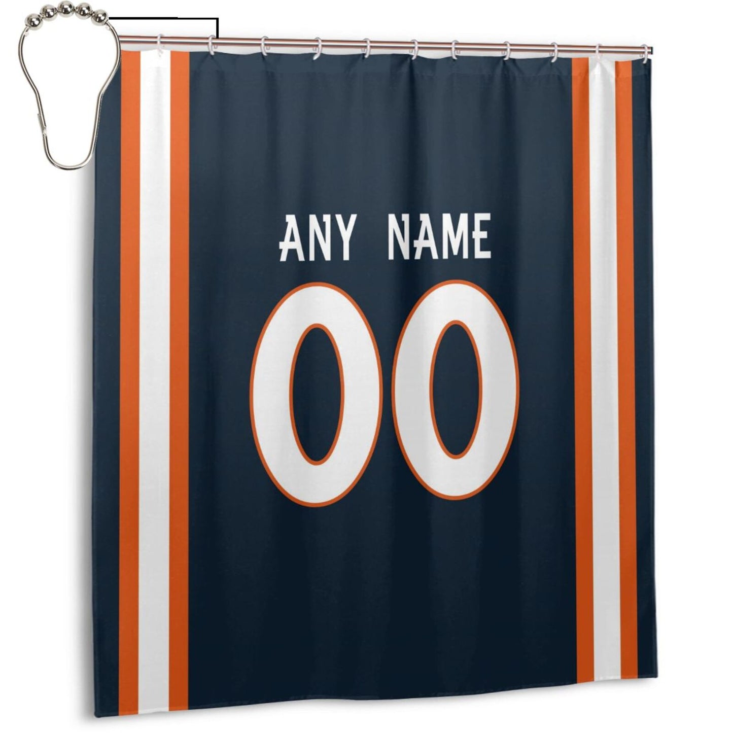 Custom Football Denver Broncos style personalized shower curtain custom design name and number set of 12 shower curtain hooks Rings