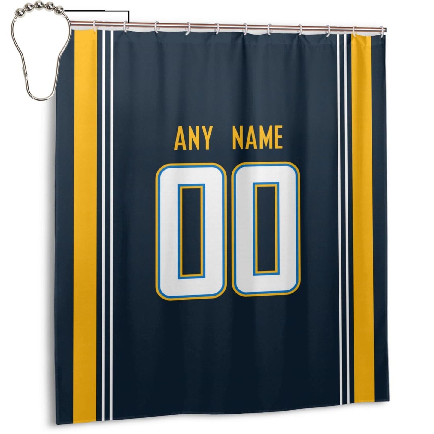 Custom Football Los Angeles Chargers style personalized shower curtain custom design name and number set of 12 shower curtain hooks Rings