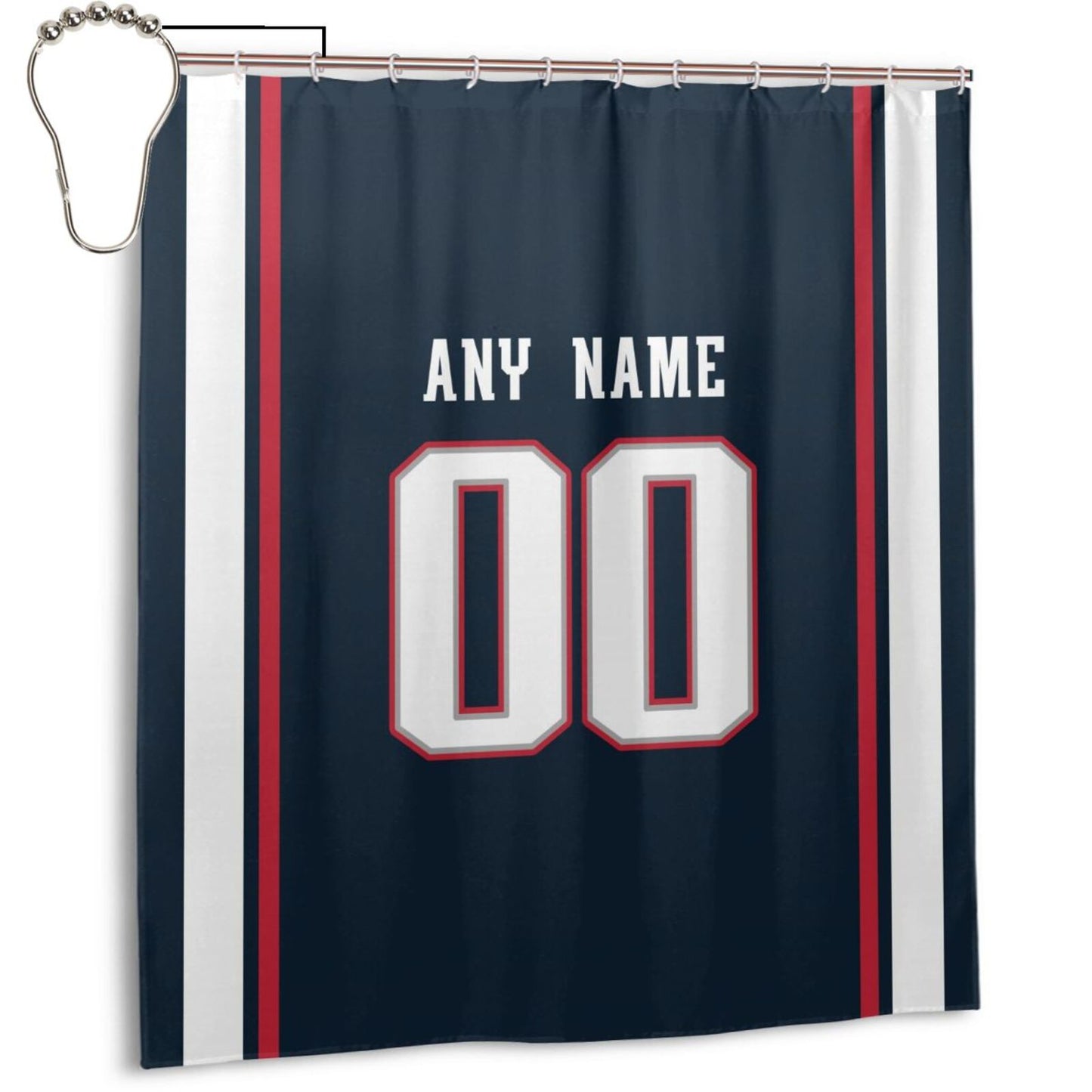 Custom Football New England Patriots style personalized shower curtain custom design name and number set of 12 shower curtain hooks Rings