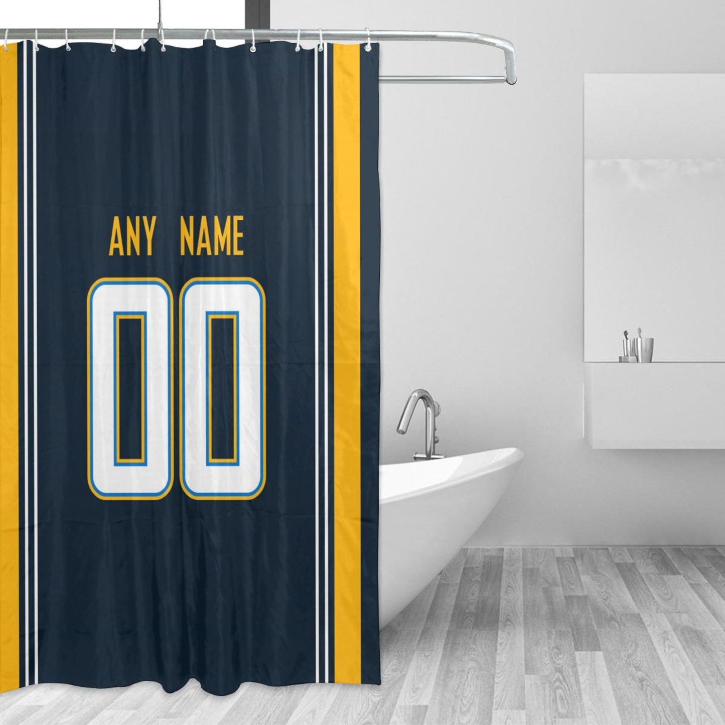 Custom Football Los Angeles Chargers style personalized shower curtain custom design name and number set of 12 shower curtain hooks Rings