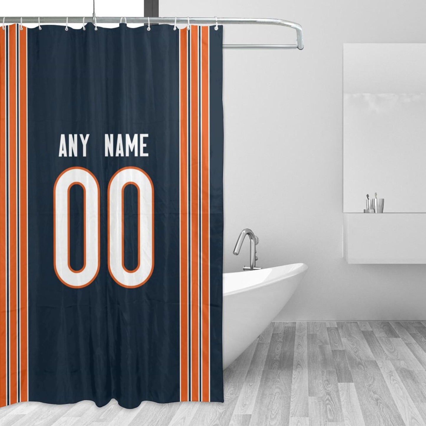 Custom Football Chicago Bears style personalized shower curtain custom design name and number set of 12 shower curtain hooks Rings