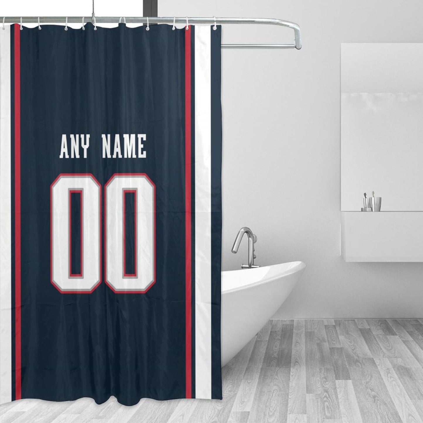 Custom Football New England Patriots style personalized shower curtain custom design name and number set of 12 shower curtain hooks Rings