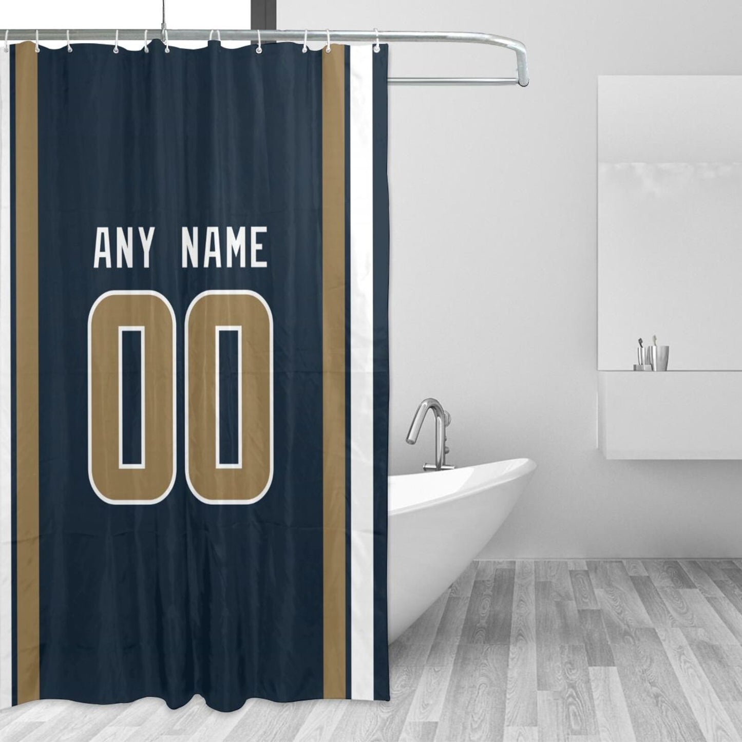 Custom Football Los Angeles Rams style personalized shower curtain custom design name and number set of 12 shower curtain hooks Rings