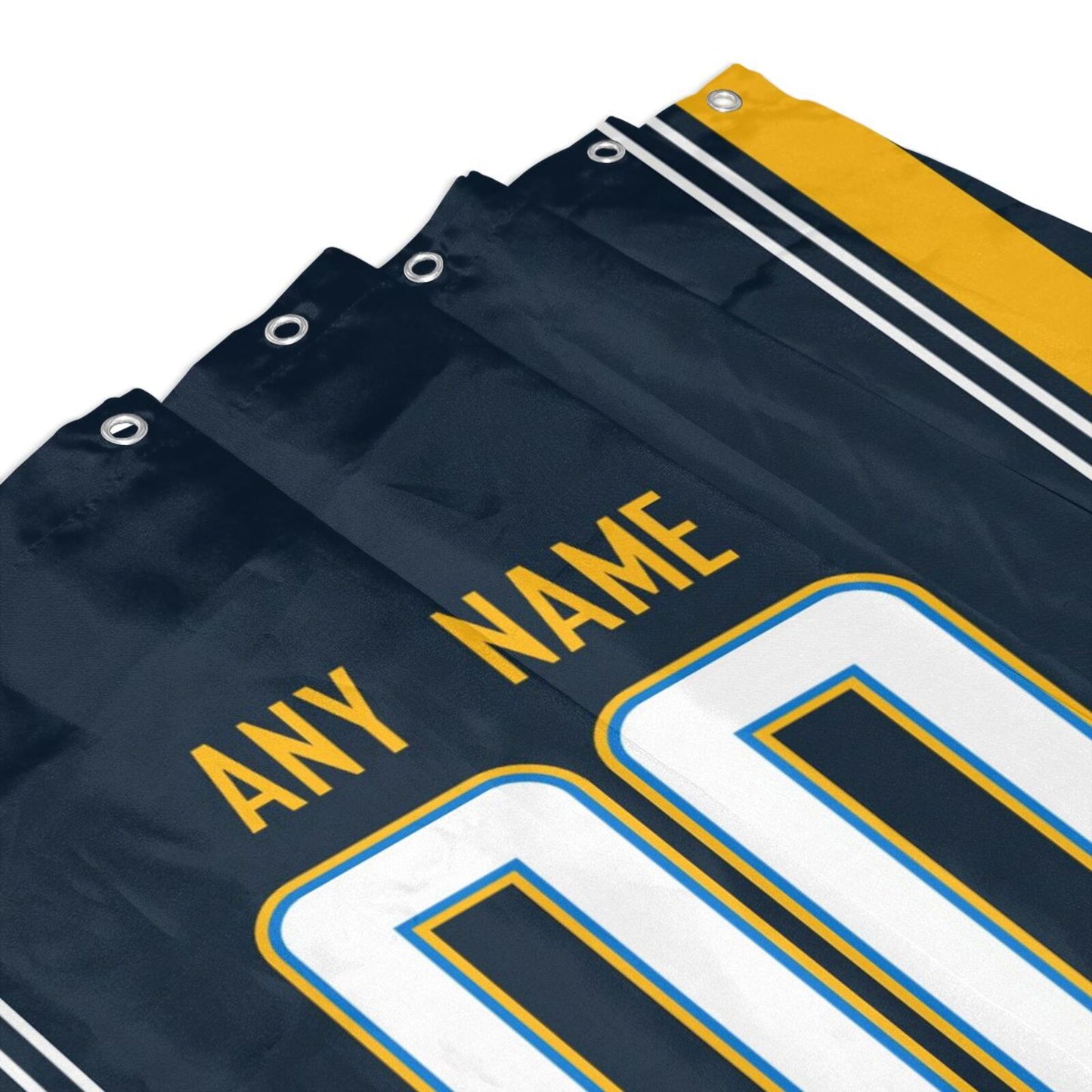 Custom Football Los Angeles Chargers style personalized shower curtain custom design name and number set of 12 shower curtain hooks Rings