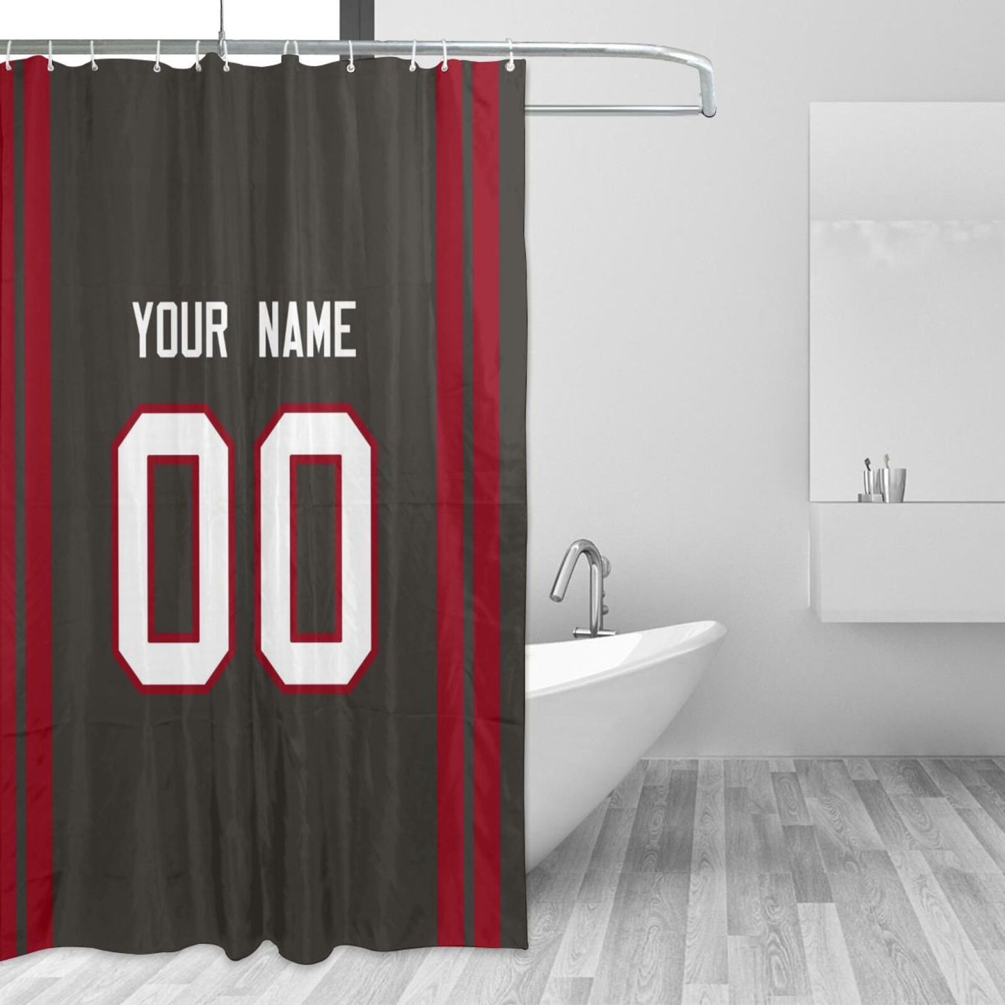 Custom Football Tampa Bay Buccaneers style personalized shower curtain custom design name and number set of 12 shower curtain hooks Rings