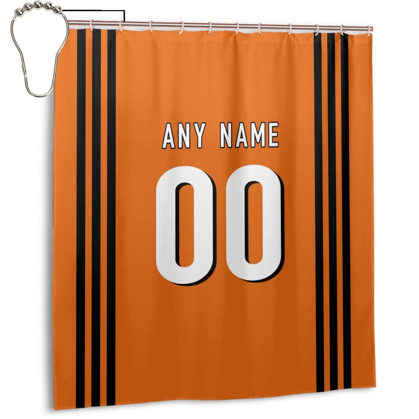 Custom Football Cincinnati Bengals style personalized shower curtain custom design name and number set of 12 shower curtain hooks Rings