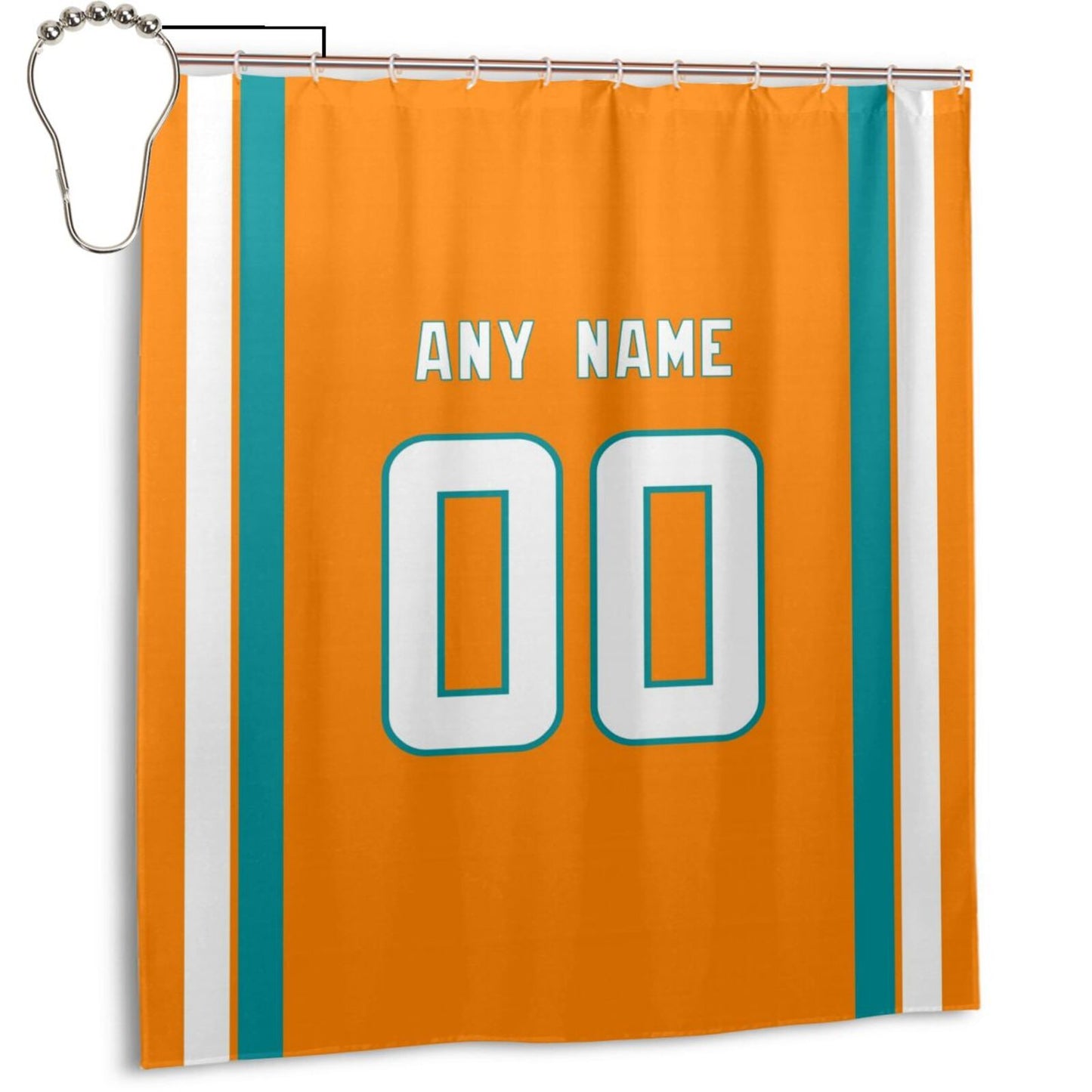 Custom Football Miami Dolphins style personalized shower curtain custom design name and number set of 12 shower curtain hooks Rings