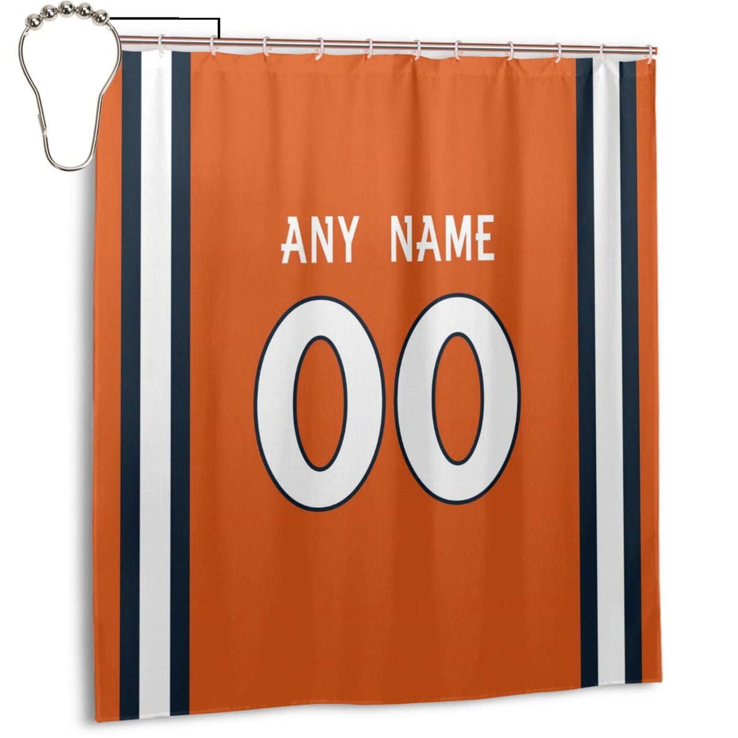 Custom Football Denver Broncos style personalized shower curtain custom design name and number set of 12 shower curtain hooks Rings