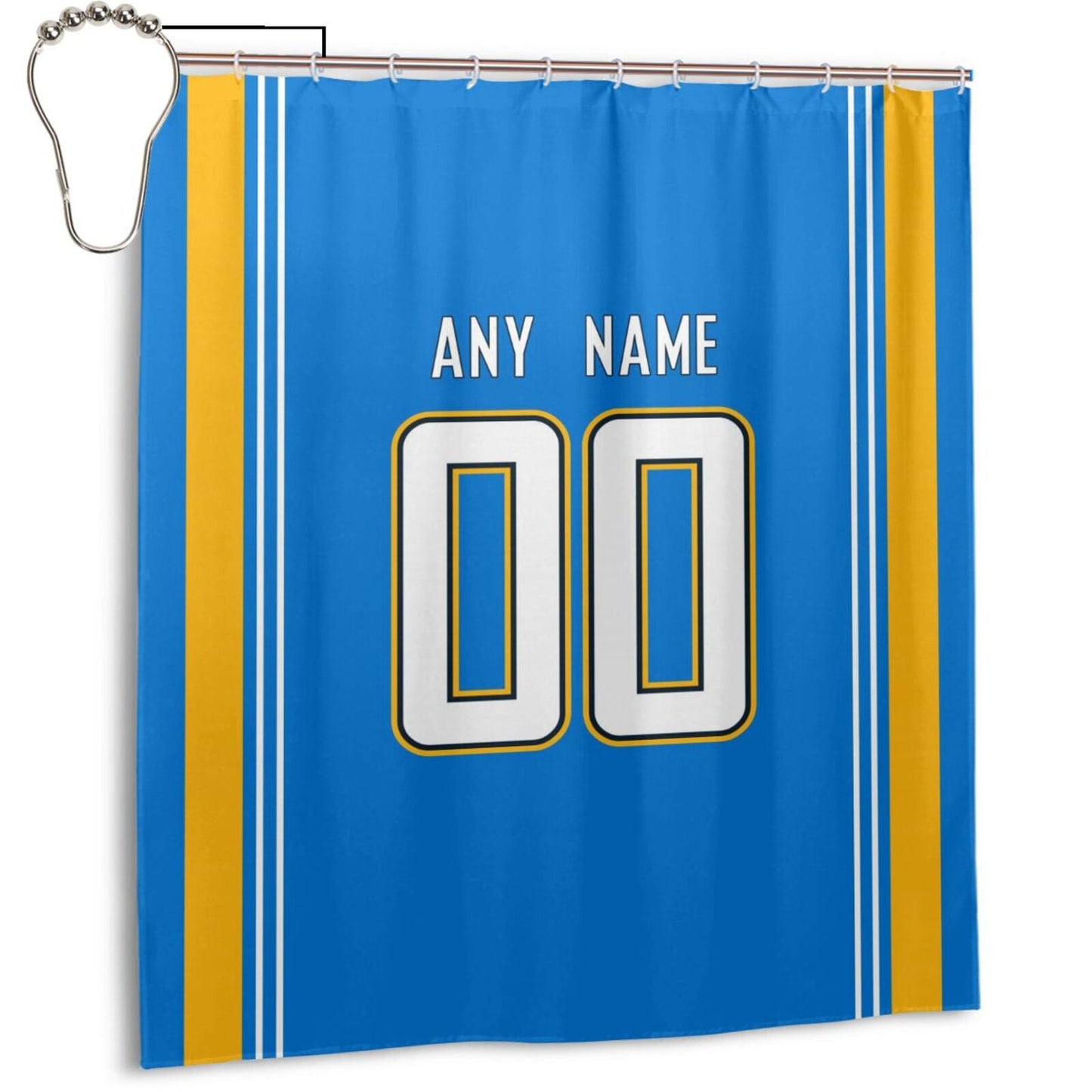 Custom Football Los Angeles Chargers style personalized shower curtain custom design name and number set of 12 shower curtain hooks Rings