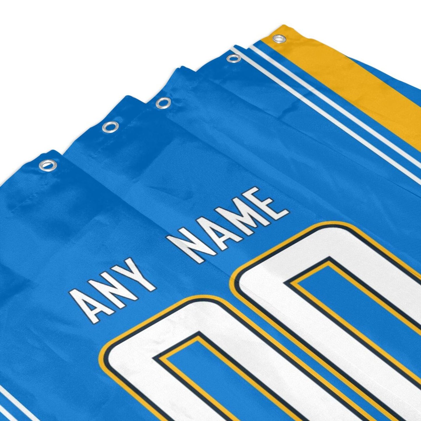 Custom Football Los Angeles Chargers style personalized shower curtain custom design name and number set of 12 shower curtain hooks Rings