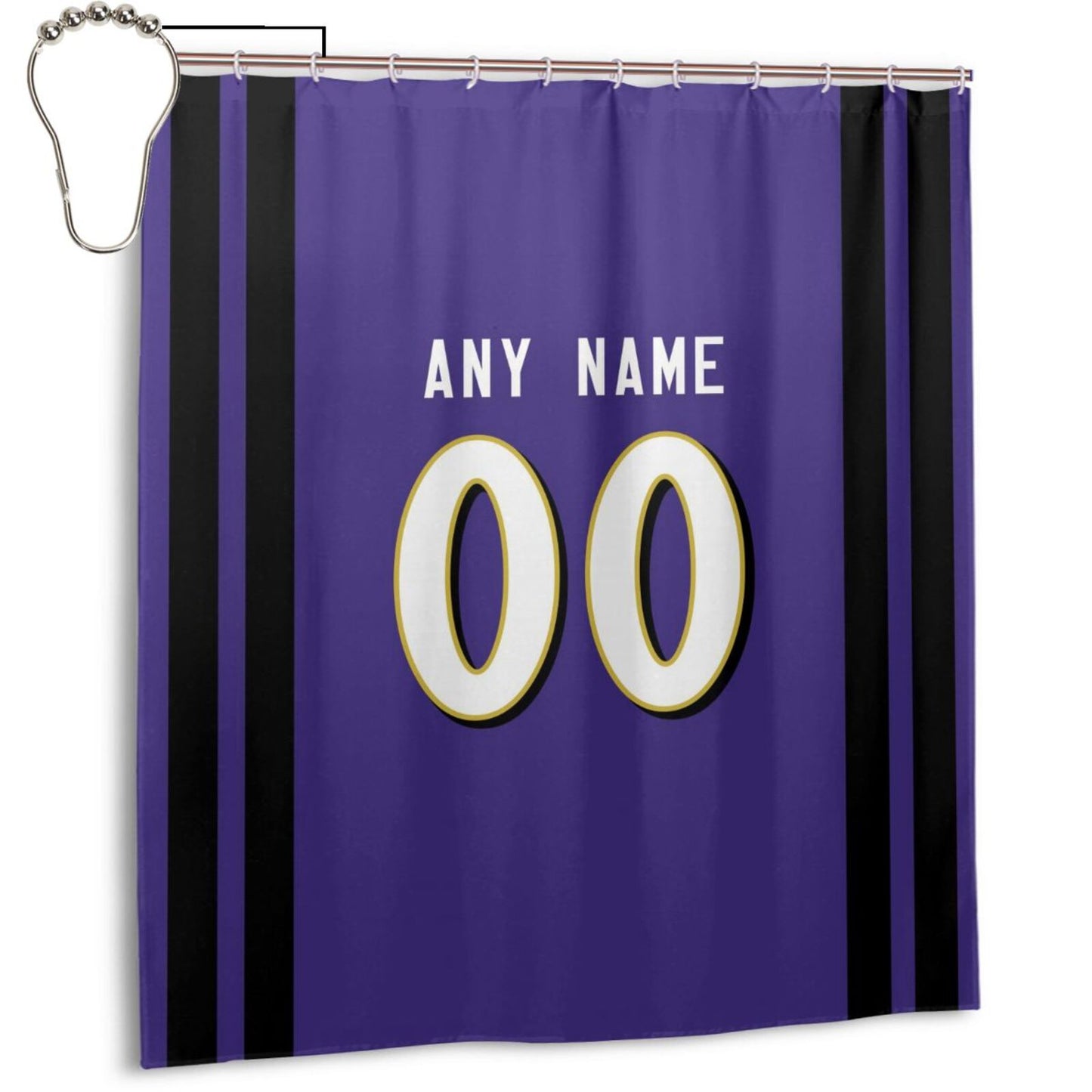Custom Football Baltimore Ravens style personalized shower curtain custom design name and number set of 12 shower curtain hooks Rings