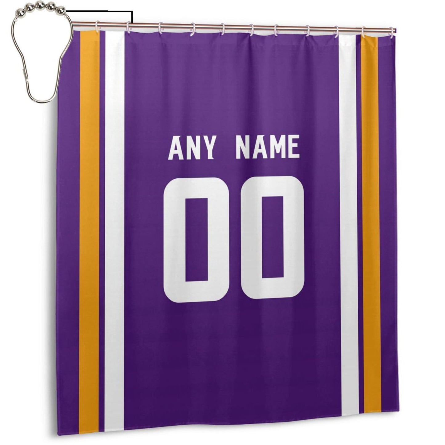 Custom Football Minnesota Vikings style personalized shower curtain custom design name and number set of 12 shower curtain hooks Rings