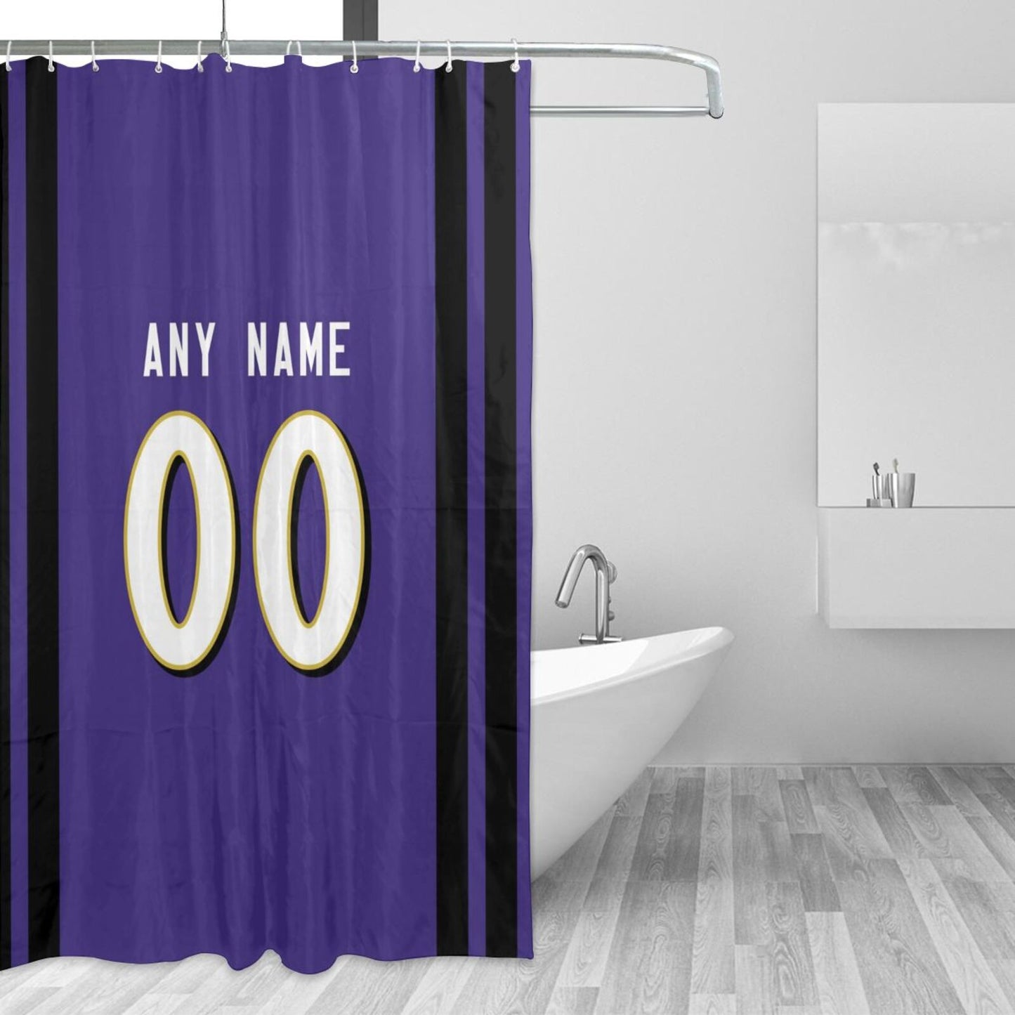 Custom Football Baltimore Ravens style personalized shower curtain custom design name and number set of 12 shower curtain hooks Rings
