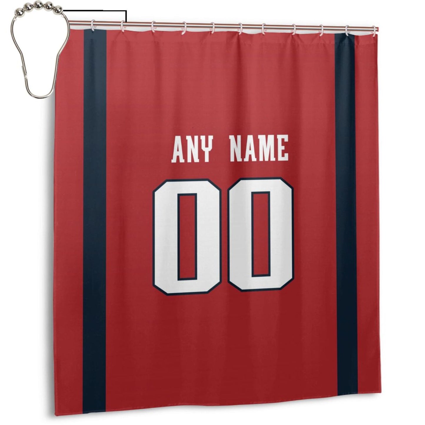 Custom Football New England Patriots style personalized shower curtain custom design name and number set of 12 shower curtain hooks Rings