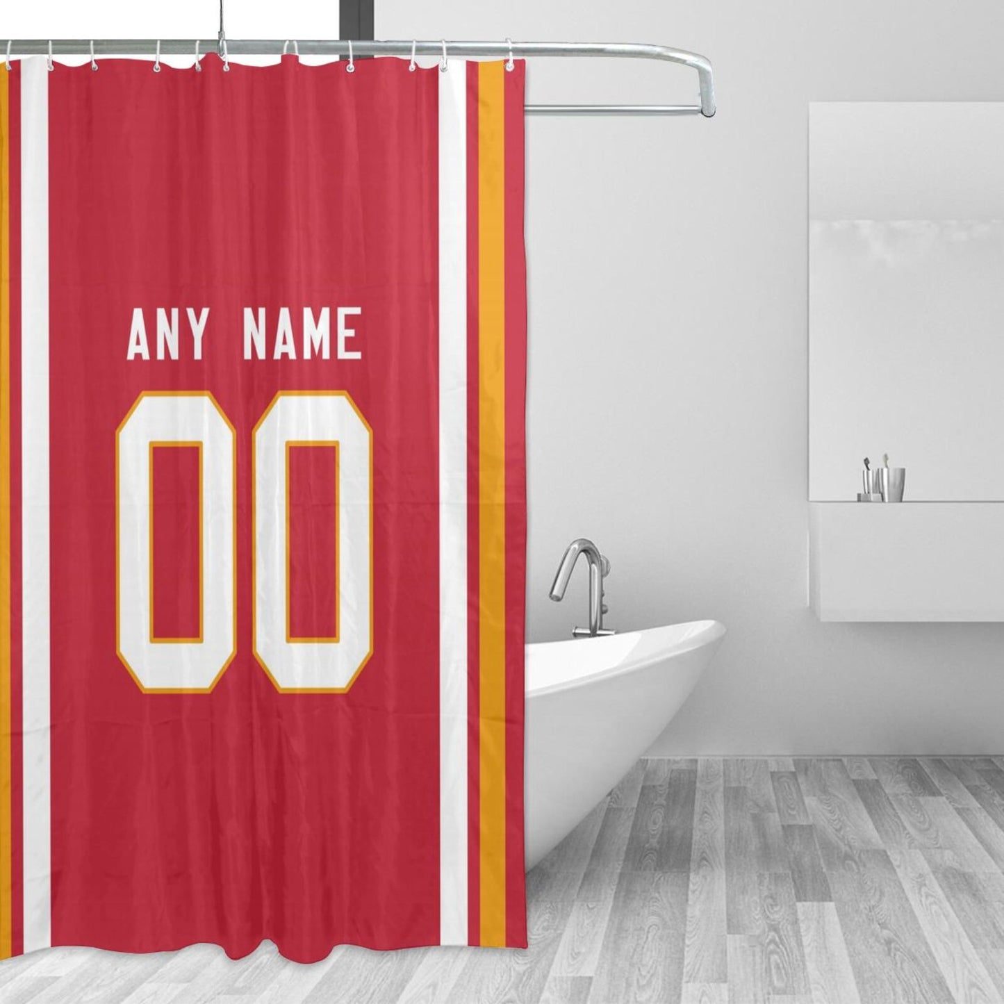 Custom Football Kansas City Chiefs style personalized shower curtain custom design name and number set of 12 shower curtain hooks Rings