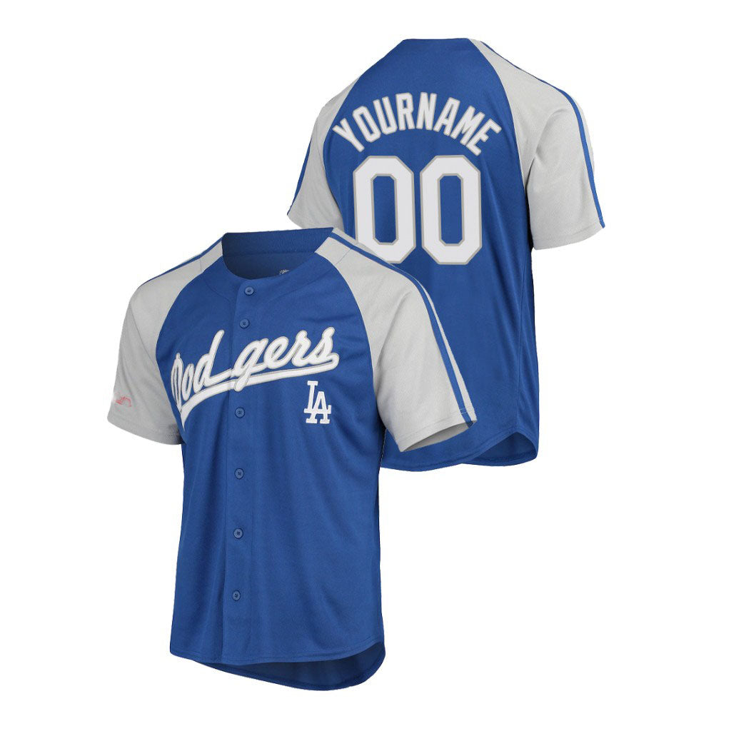 Stitched Custom Los Angeles Dodgers Button Down Raglan Jersey