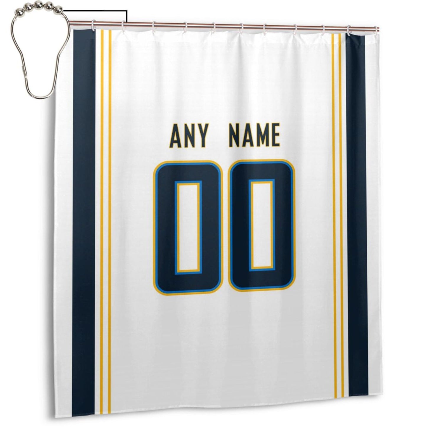 Custom Football Los Angeles Chargers style personalized shower curtain custom design name and number set of 12 shower curtain hooks Rings