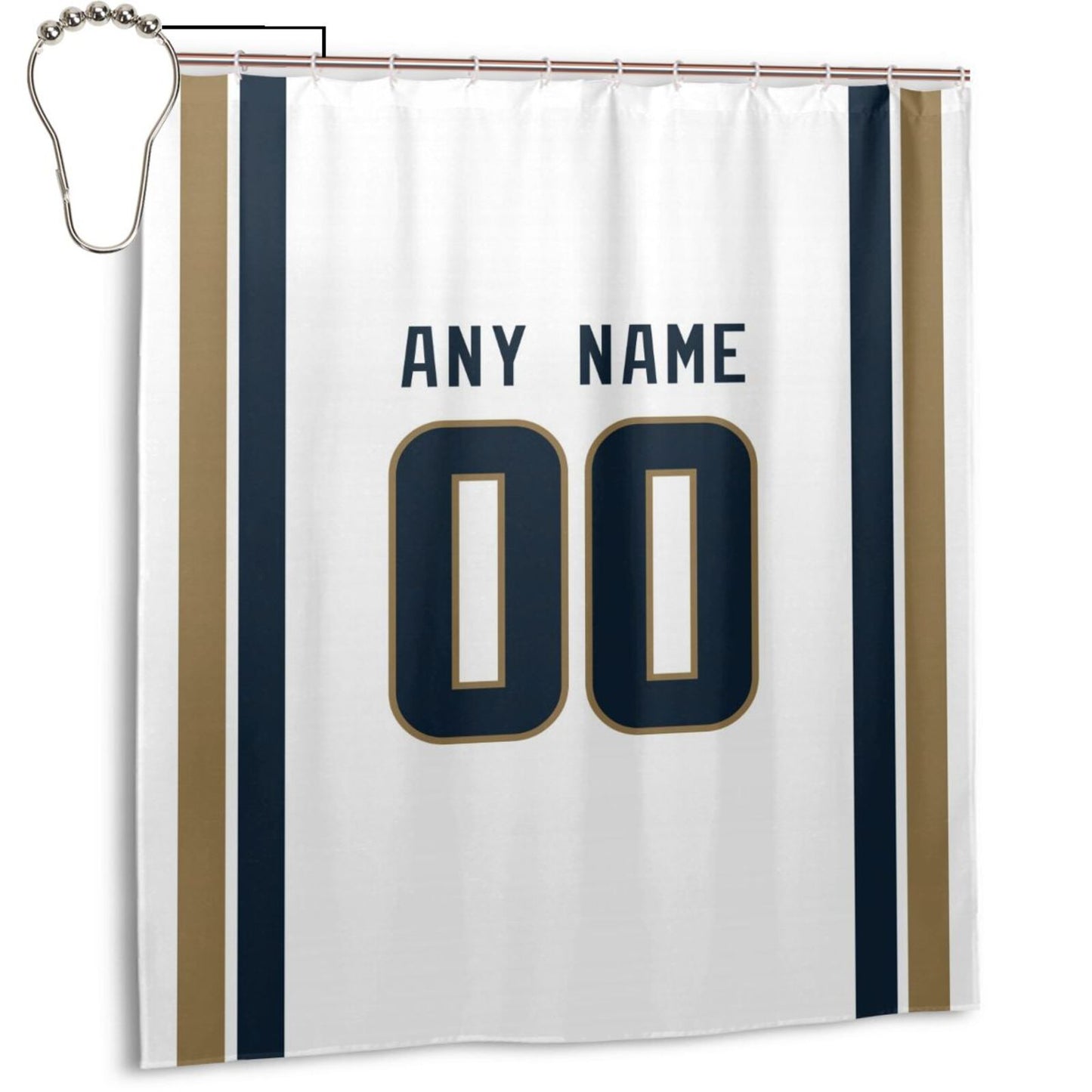Custom Football Los Angeles Rams style personalized shower curtain custom design name and number set of 12 shower curtain hooks Rings