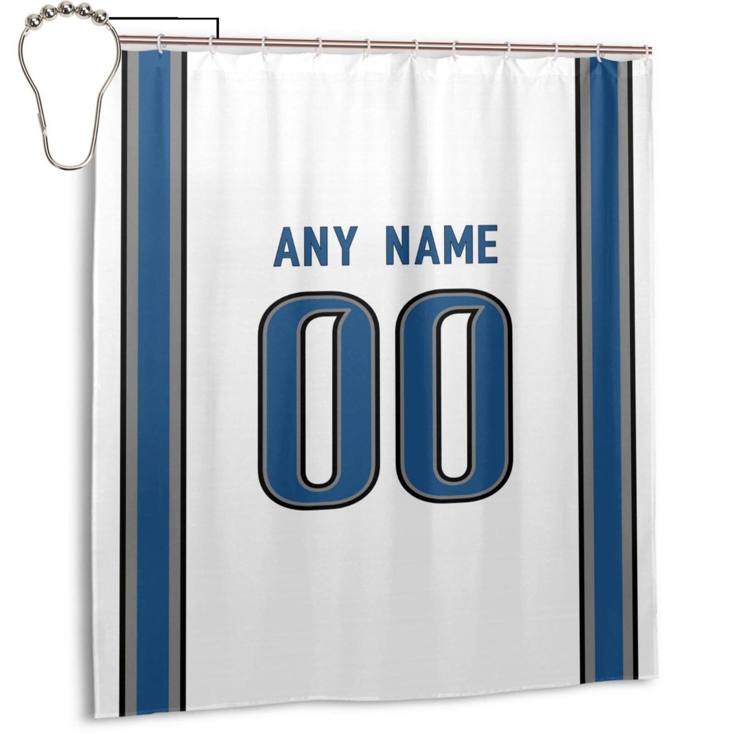 Custom Football Detroit Lions style personalized shower curtain custom design name and number set of 12 shower curtain hooks Rings