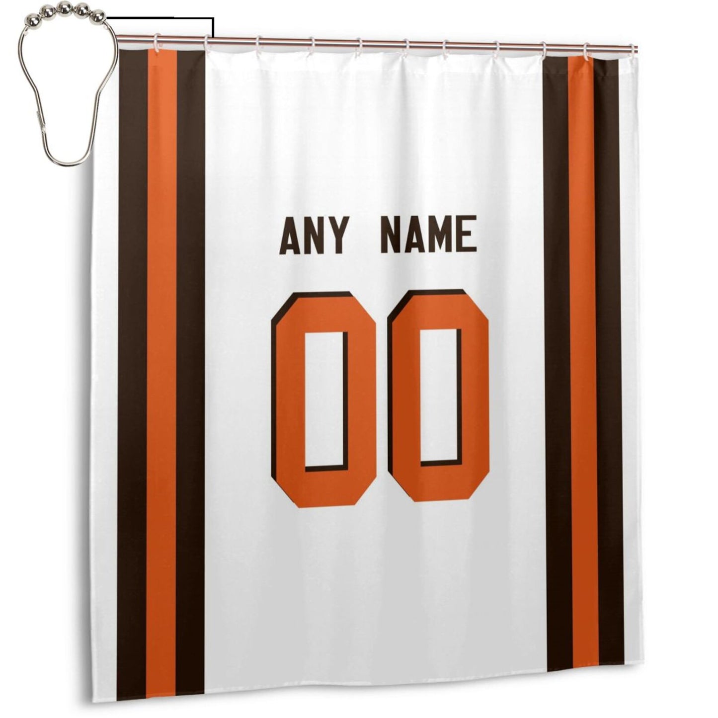 Custom Football Cleveland Browns style personalized shower curtain custom design name and number set of 12 shower curtain hooks Rings