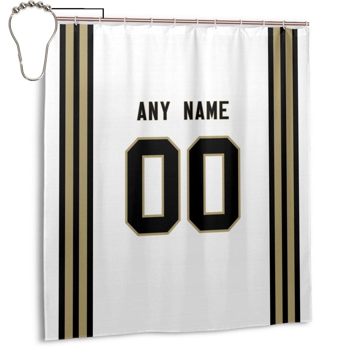 Custom Football New Orleans Saints style personalized shower curtain custom design name and number set of 12 shower curtain hooks Rings