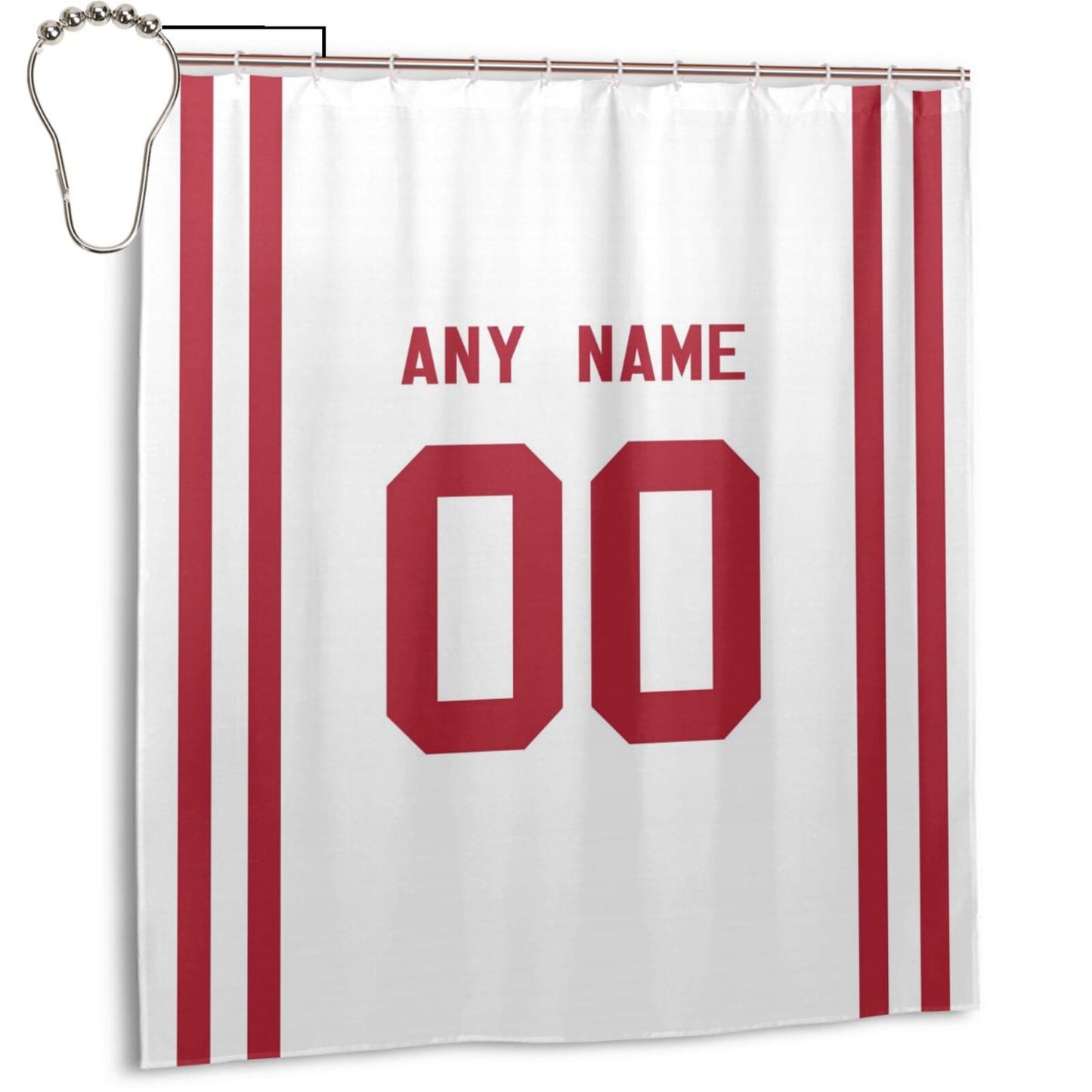 Custom Football San Francisco 49ers style personalized shower curtain custom design name and number set of 12 shower curtain hooks Rings