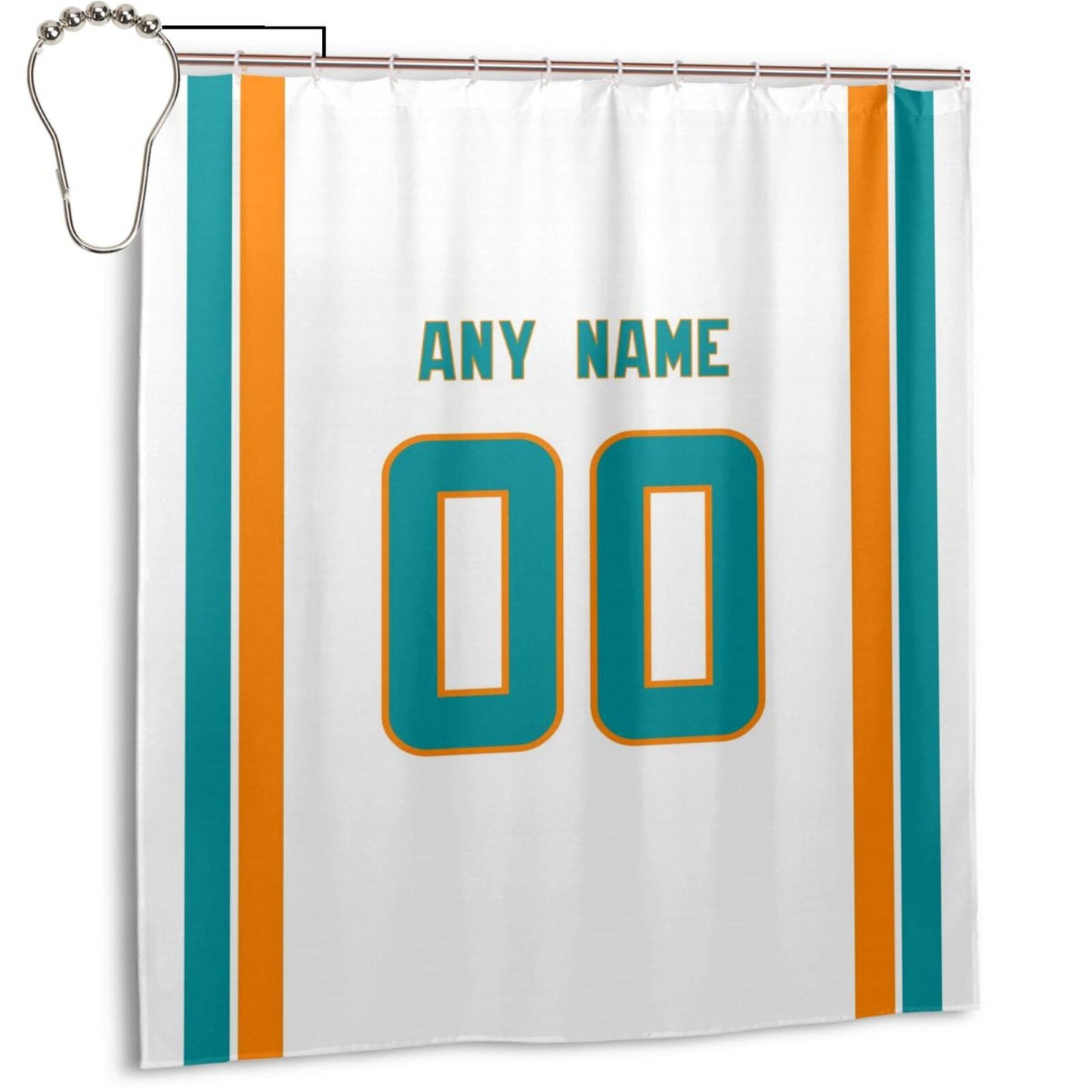 Custom Football Miami Dolphins style personalized shower curtain custom design name and number set of 12 shower curtain hooks Rings